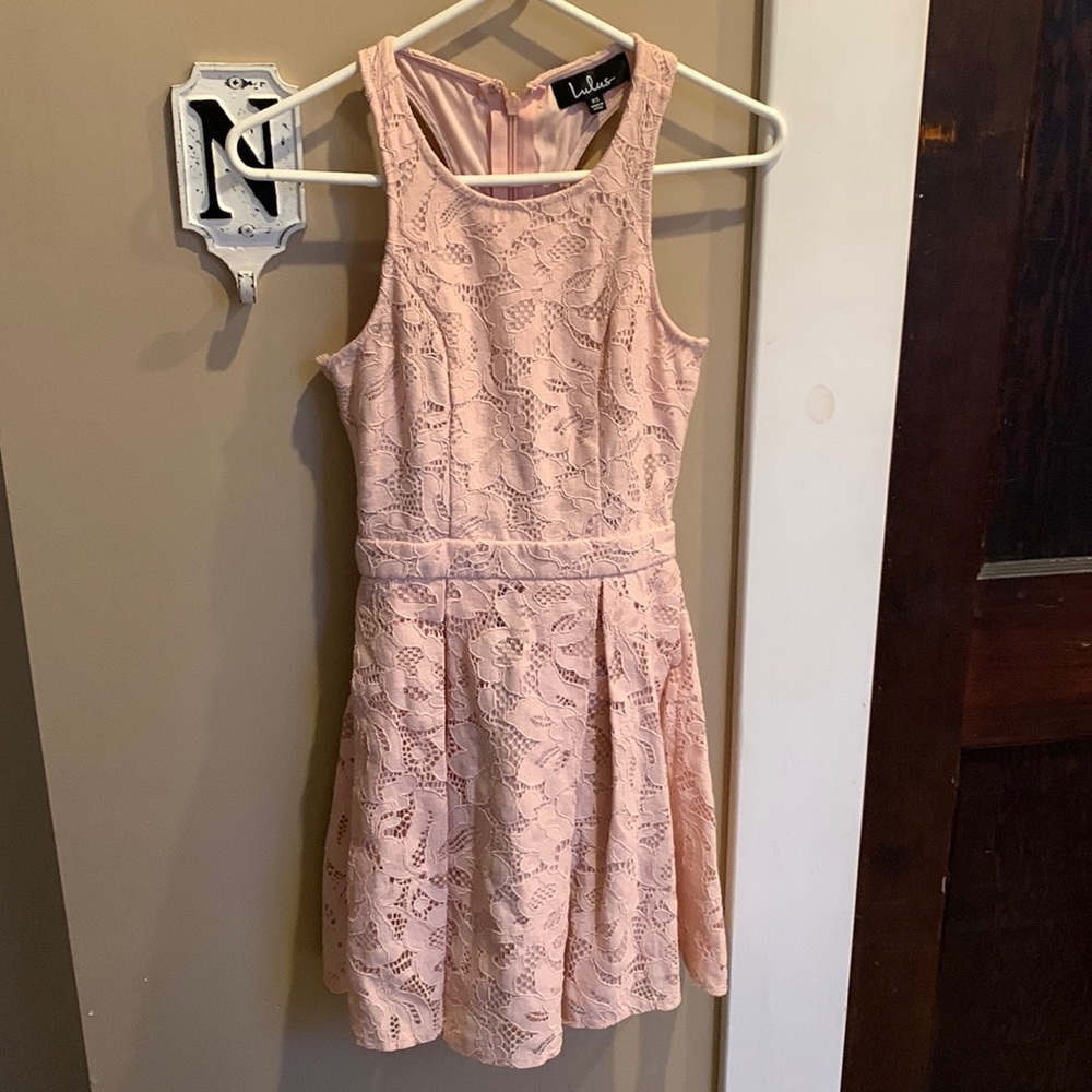 Lulus peach dress with cut outs on back